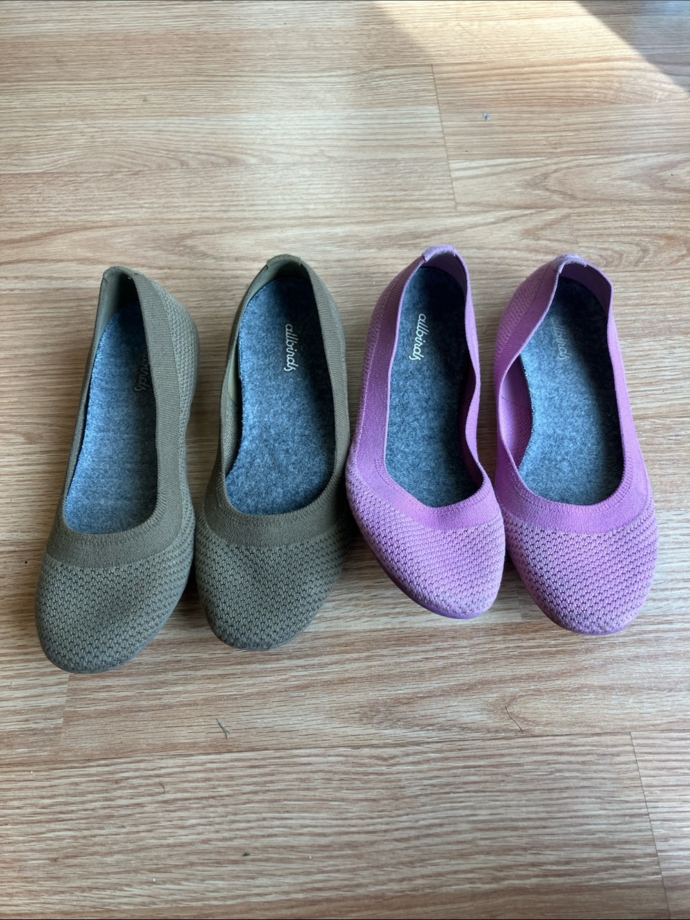 allbirds Women's Ballet Flats in Olive Green and Lavender/pink